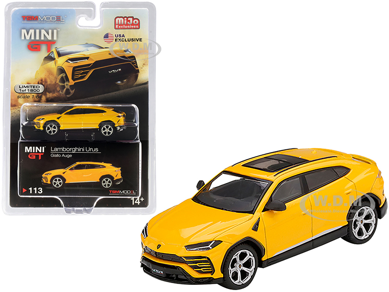 Image of Lamborghini Urus with Sunroof Giallo Auge Yellow Limited Edition to 1800 pieces Worldwide 1/64 Diecast Model Car by True Scale Miniatures
