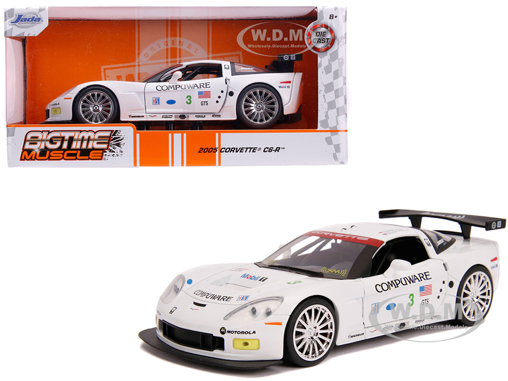 2005 Chevrolet Corvette C6-R #3 Olivier Beretta - Oliver Gavin Compuware White Bigtime Muscle 1/24 Diecast Model Car by Jada