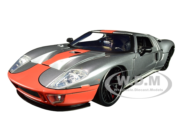 2005 Ford GT Silver with Orange Stripe "Bigtime Muscle" 1/24 Diecast Model Car by Jada