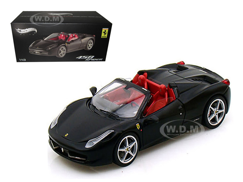 Image of Ferrari 458 Italia Spider Black Elite Edition 1/43 Diecast Car Model by Hotwheels