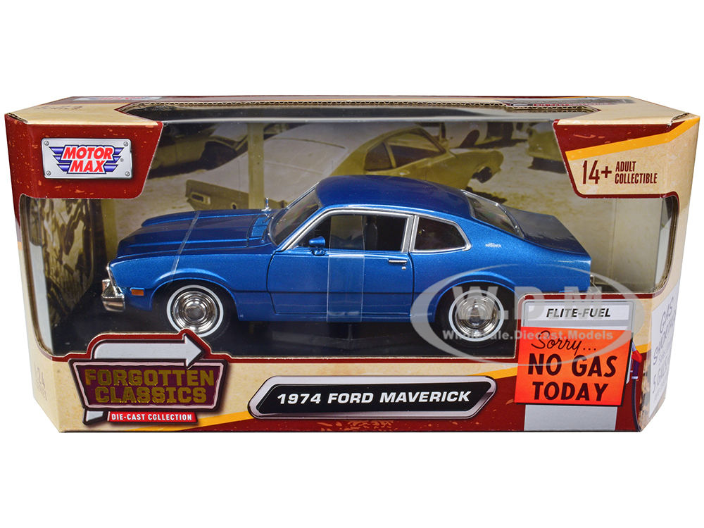 1974 Ford Maverick Blue Metallic Forgotten Classics Series 1/24 Diecast Model Car by Motormax