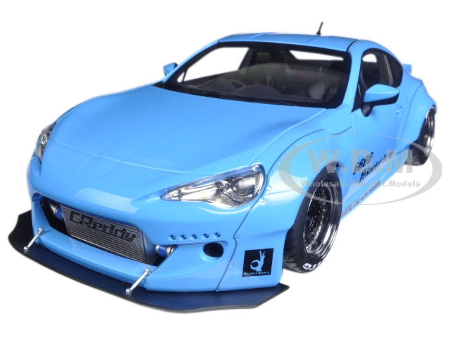 Image of Rocket Bunny Toyota 86 Metallic Sky Blue with Black Wheels 1/18 Model Car by Autoart