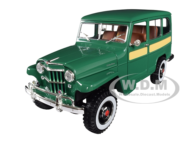 1955 Willys Jeep Station Wagon Green With Yellow Stripes 1/18 Diecast Model Car By Road Signature