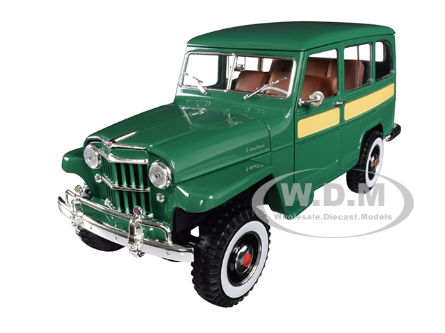 Image of 1955 Willys Jeep Station Wagon Green with Yellow Stripes 1/18 Diecast Model Car by Road Signature