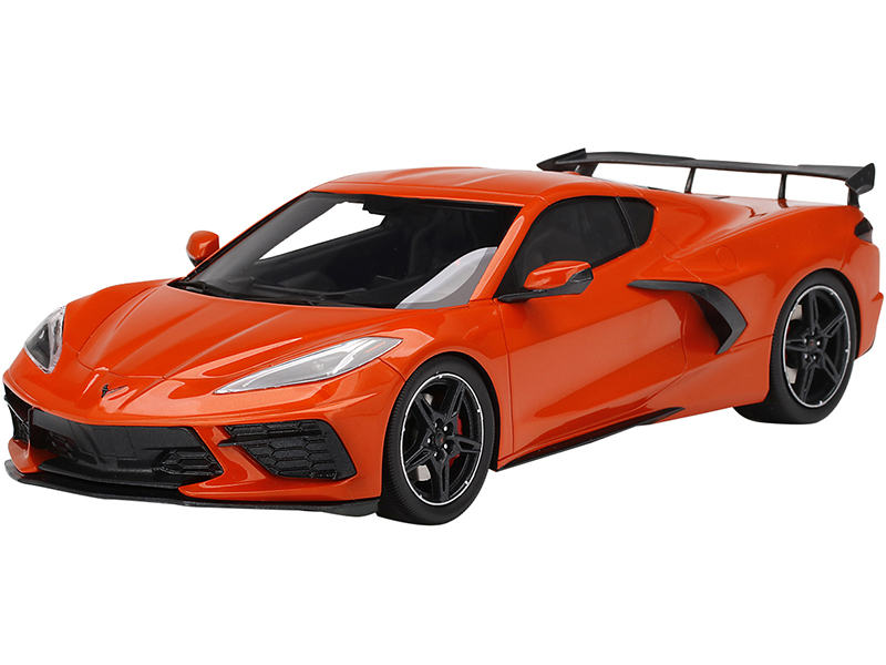 Image of 2020 Chevrolet Corvette Stingray C8 with High Wing Sebring Orange Tintcoat Metallic 1/18 Model Car by Top Speed