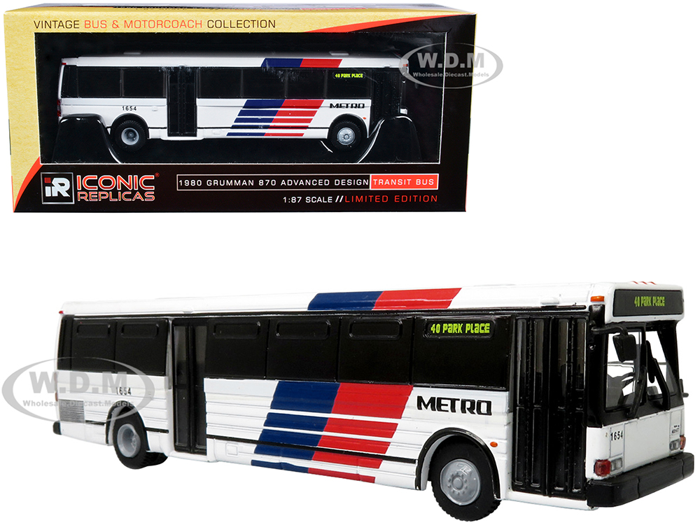 1980 Grumman 870 Advanced Design Transit Bus Metro Houston "40 Park Place" "Vintage Bus &amp; Motorcoach Collection" 1/87 Diecast Model by Iconic Rep