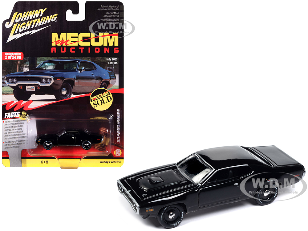 1971 Plymouth Road Runner Black Mecum Auctions Limited Edition to 2496 pieces Worldwide Hobby Exclusive Series 1/64 Diecast Model Car by Johnny Lightning
