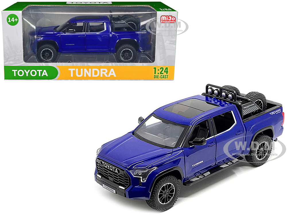 2023 Toyota Tundra TRD 4x4 Pickup Truck Blue Metallic with Sunroof and Wheel Rack 1/24 Diecast Model Car