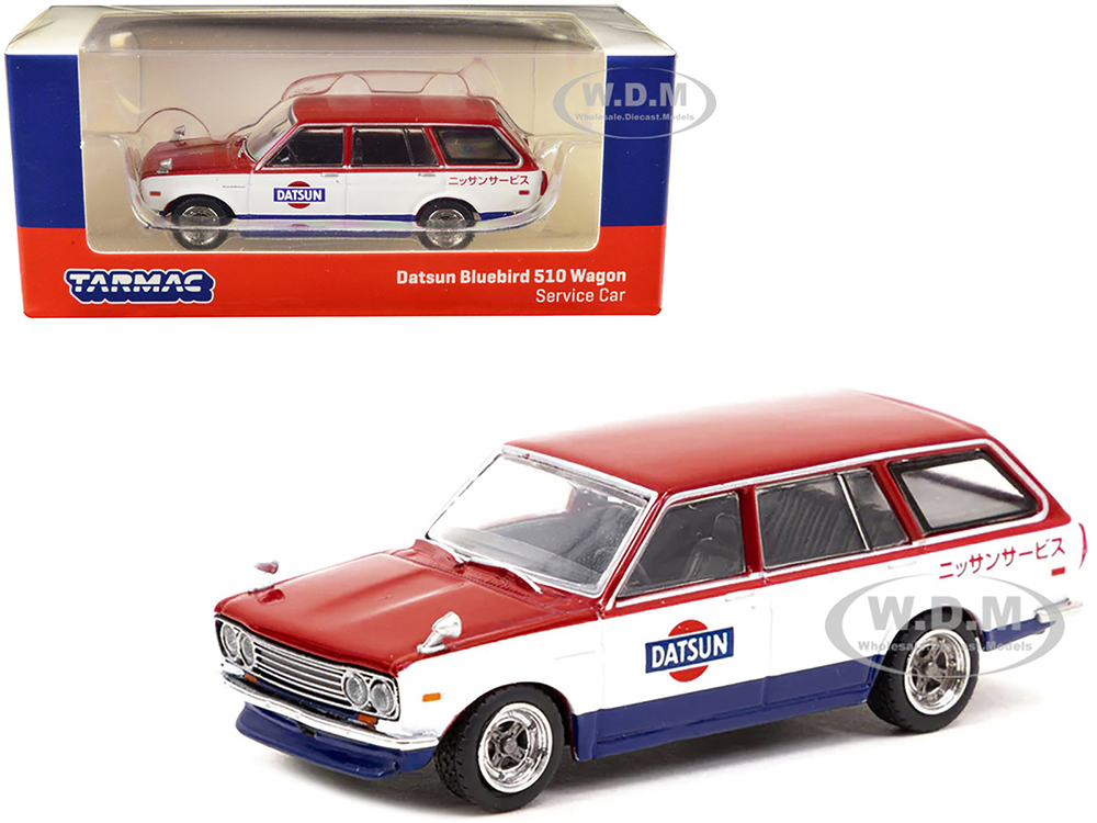 Datsun Bluebird 510 Wagon Service Car Red and White with Blue Global64 Series 1/64 Diecast Model Car by Tarmac Works