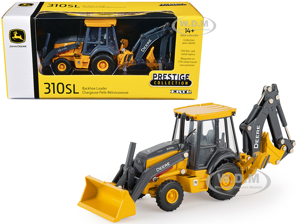 John Deere 310SL Backhoe Loader Yellow and Gray Prestige Collection 1/50 Diecast Model by ERTL TOMY
