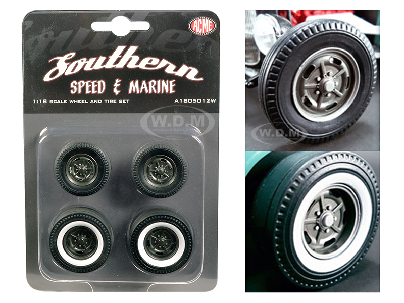 Wheels And Tires Set Of 4 "1932 Ford 5 Five Window Southern Speed And Marine Kidney Bean Hot Rod" 1/18 By Acme