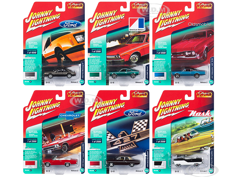 Classic Gold 2018 Release 2 Set B Of 6 Cars 1/64 Diecast Models By Johnny Lightning
