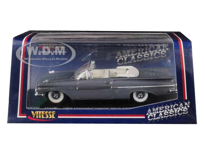 Image of 1959 Chevrolet Impala Open Convertible Grecian Gray 1/43 Diecast Model Car by Vitesse