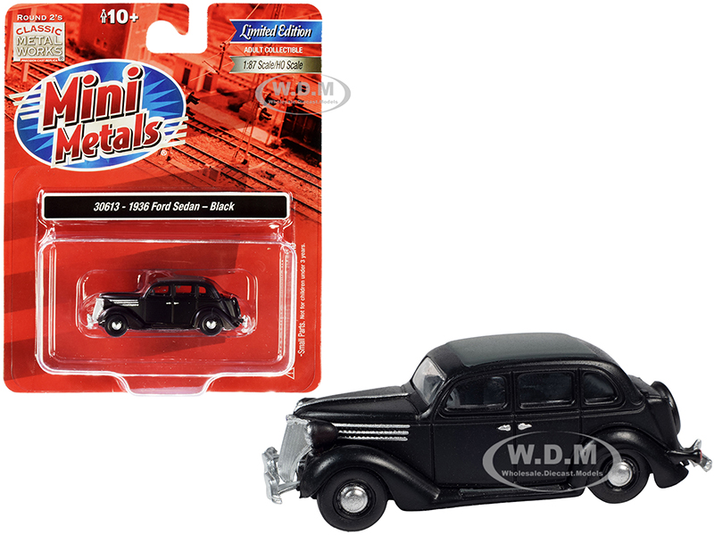 1936 Ford Sedan Black with Gray Top 1/87 (HO) Scale Model Car by Classic Metal Works
