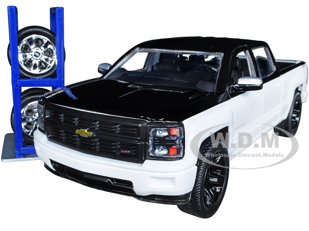 2014 Chevrolet Silverado Z71 Pickup Truck Black and White with Extra Wheels Just Trucks Series 1/24 Diecast Model Car by Jada