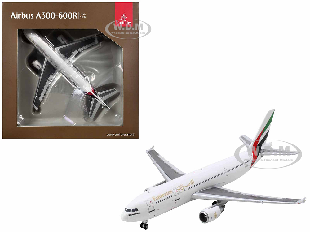 Airbus A300-600R Commercial Aircraft Emirates Airlines (A6-EKC) White with Striped Tail 1/400 Diecast Model Airplane by GeminiJets