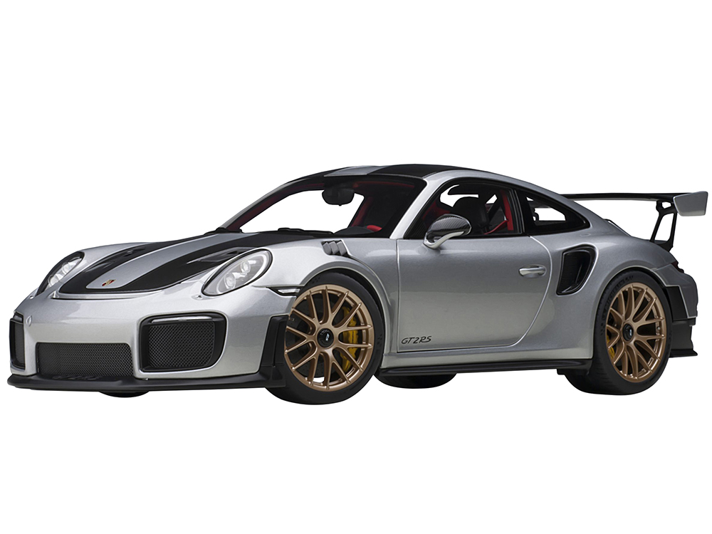 Porsche 911 (991.2) GT2 RS Weissach Package GT Silver with Carbon Stripes 1/18 Model Car by Autoart