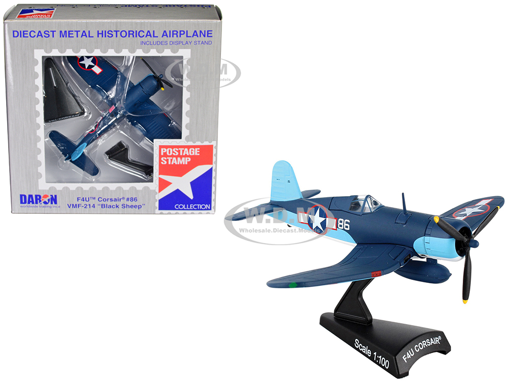 Vought F4U Corsair Fighter Aircraft "VMF-214 Black Sheep" United States Navy 1/100 Diecast Model Airplane by Postage Stamp