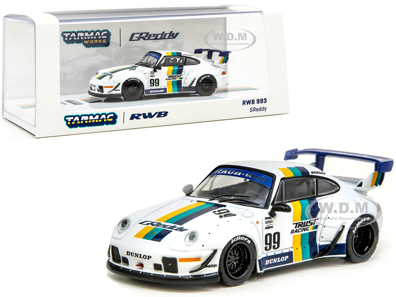 Image of Porsche RWB 993 99 "GReddy" White with Stripes "RAUH-Welt BEGRIFF" 1/64 Diecast Model Car by Tarmac Works