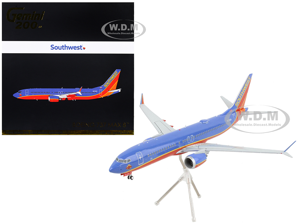 Boeing 737 MAX 8 Commercial Aircraft Southwest Airlines Blue and Red Gemini 200 Series 1/200 Diecast Model Airplane by GeminiJets