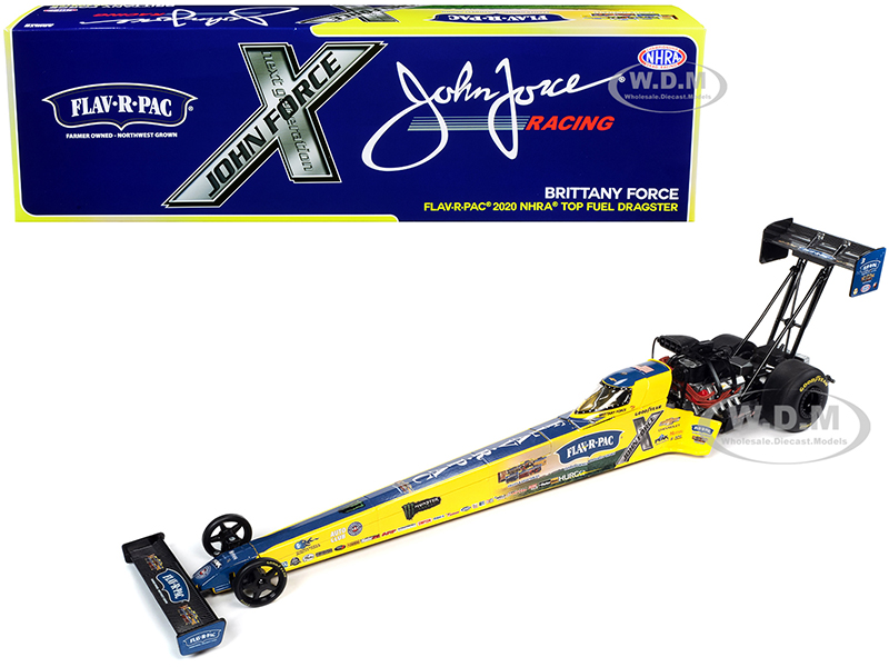 Image of 2020 NHRA Funny Car TFD (Top Fuel Dragster) Brittany Force "Flav-R-Pac" John Force Racing 1/24 Diecast Model Car by Autoworld