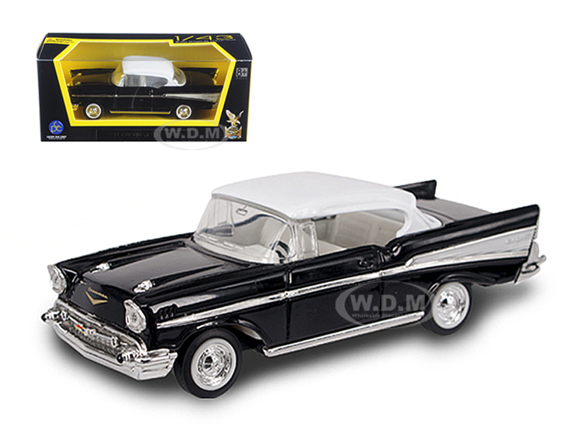 Image of 1957 Chevrolet Bel Air Black with White Top 1/43 Diecast Model Car by Road Signature