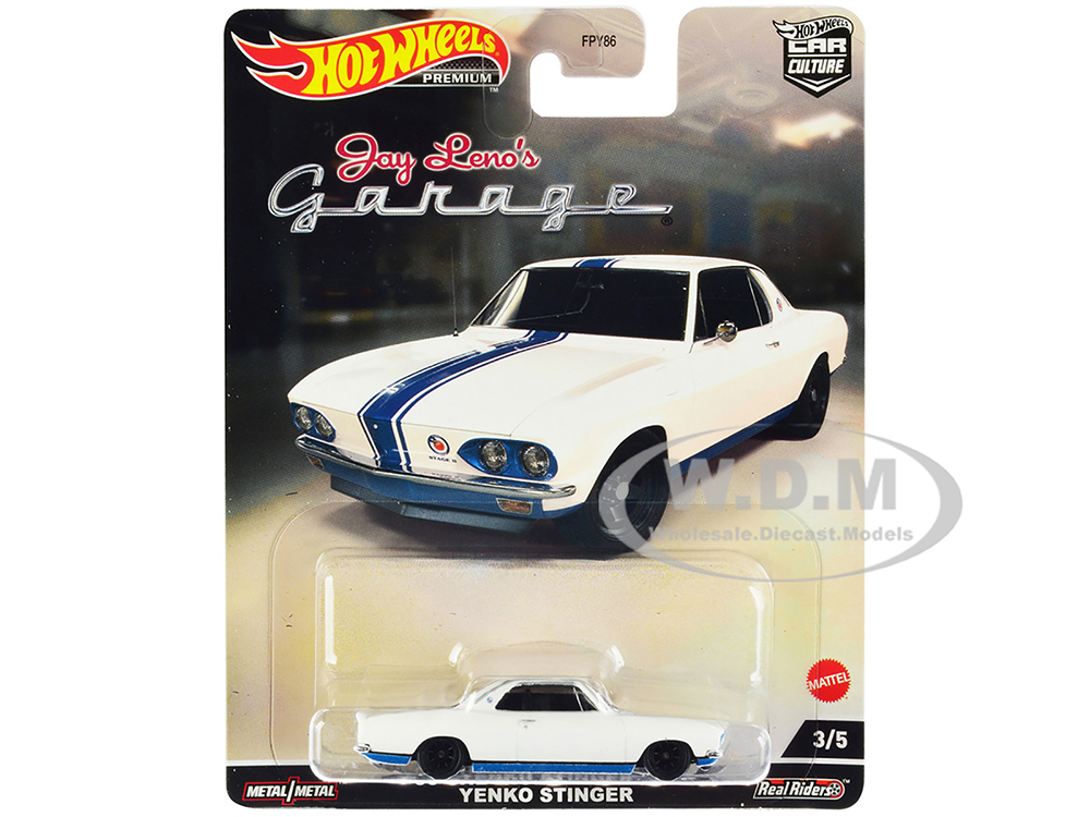 1966 Chevrolet Corvair Yenko Stinger White with Blue Stripes Jay Lenoâ€™s Garage Diecast Model Car by Hot Wheels