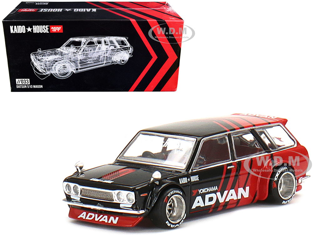 Datsun 510 Wagon ADVAN Black and Red (Designed by Jun Imai) Kaido House Special 1/64 Diecast Model Car by True Scale Miniatures
