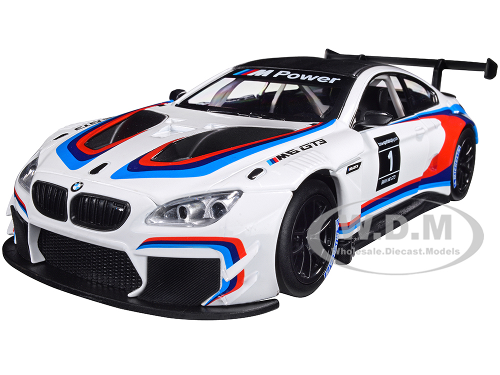 BMW M6 GT3 1 White with Black Top and Stripes 1/24 Diecast Model Car by Optimum Diecast
