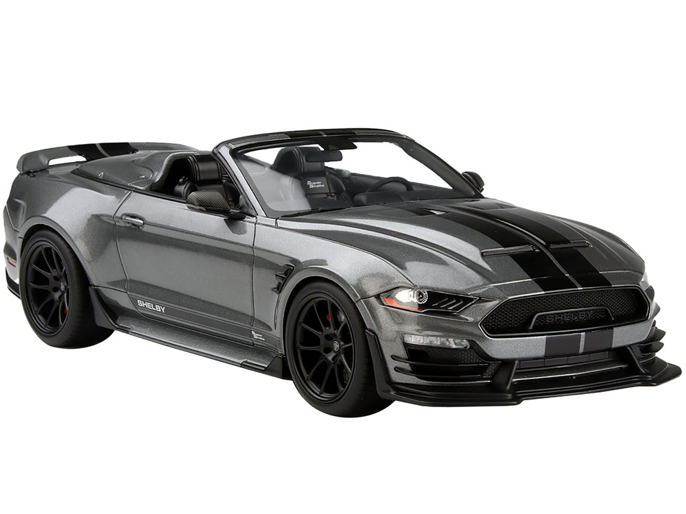 2021 Shelby Super Snake Speedster Convertible Carbonized Gray Metallic with Black Stripes 1/18 Model Car by GT Spirit for ACME