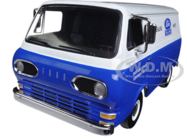 1960s Ford Econoline Van Blue with Three Boxes Ford Tractor Parts &amp; Service 1/25 Diecast Model Car by First Gear