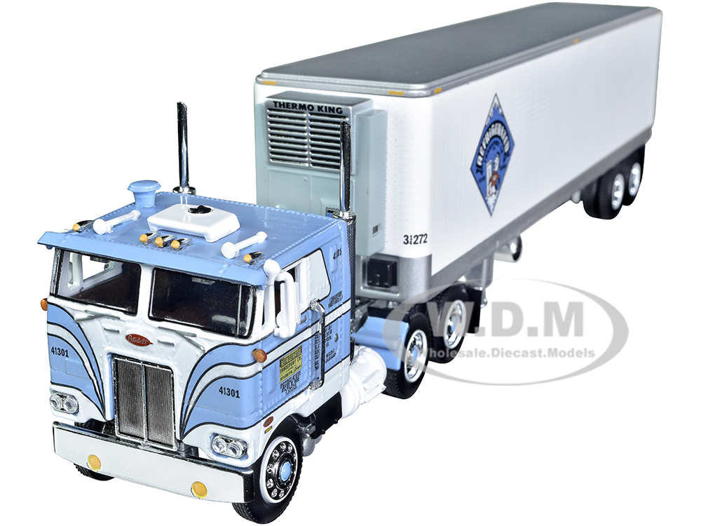 Peterbilt 352 COE 86" Sleeper and 40 Vintage Refrigerated Trailer "Refrigerated Transport Co." Light Blue and White "Fallen Flag" Series 1/64 Diecast