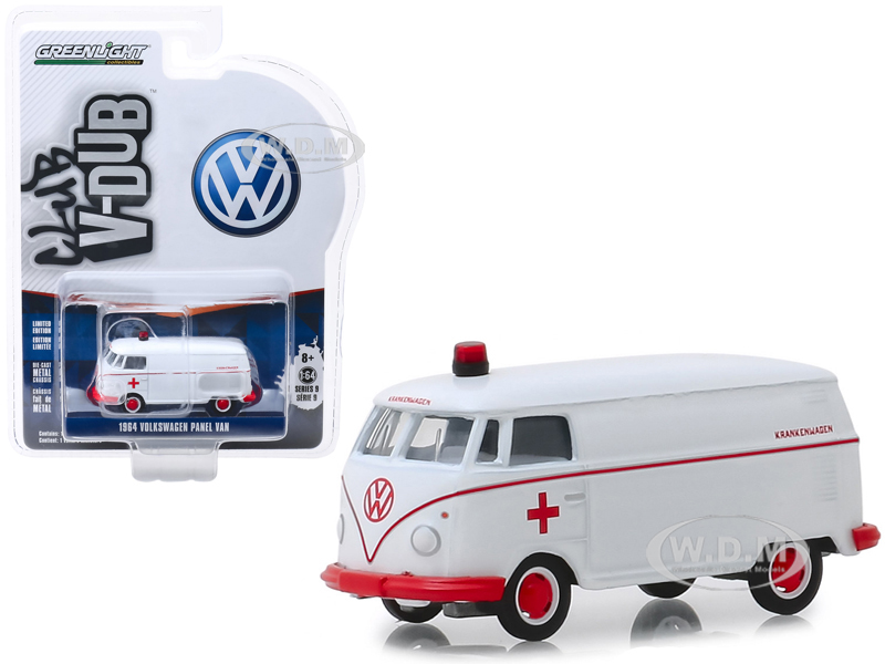Image of 1964 Volkswagen Panel Van Ambulance White "Club Vee V-Dub" Series 9 1/64 Diecast Model Car by Greenlight