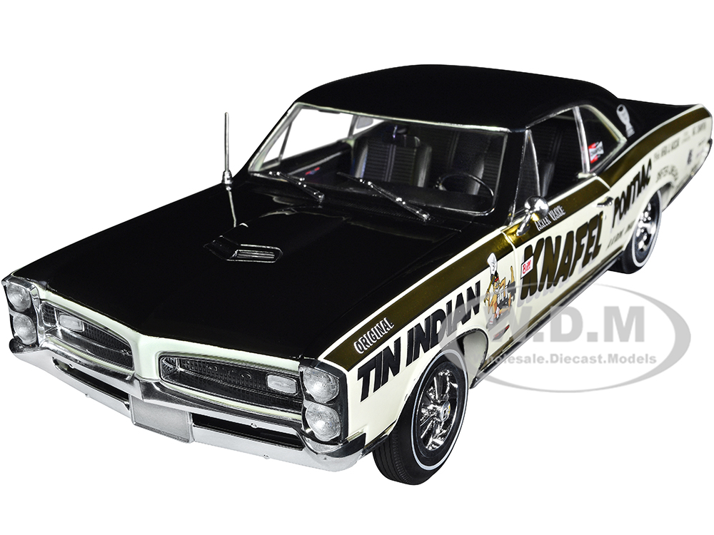 1966 Pontiac GTO Black and Cream with Gold Stripes Tin Indian - Knafel Pontiac Akron Ohio Driven by Larry Doc Dixon 1/18 Diecast Model Car by Highway 61