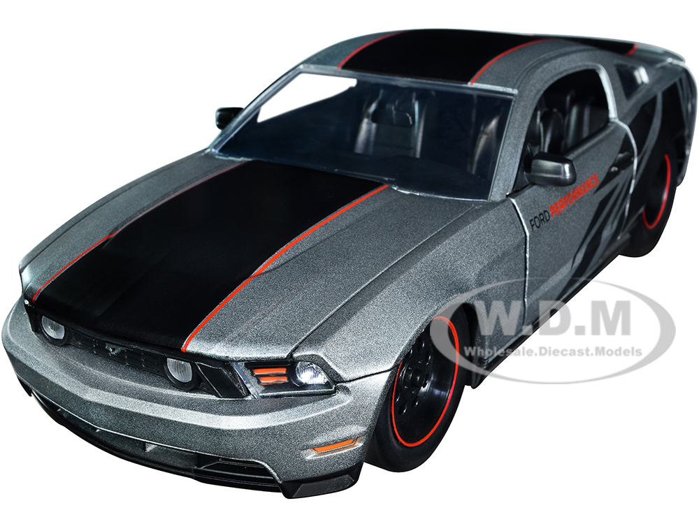 2010 Ford Mustang GT Matt Gray Metallic with Black Graphics and Stripes Ford Performance Bigtime Muscle Series 1/24 Diecast Model Car by Jada