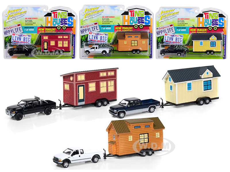 "Tiny Houses" Set of 3 Trucks Release A 1/64 Diecast Model Cars by Johnny Lightning
