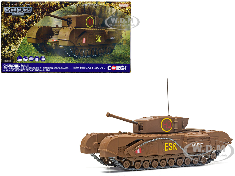 Churchill Mk.III Tank ESK Squadron HQ C Squadron 3rd Battalion Scots Guards 6th Guards Armoured Brigade (1943) British Royal Army Military Legends Series 1/50 Diecast Model by Corgi