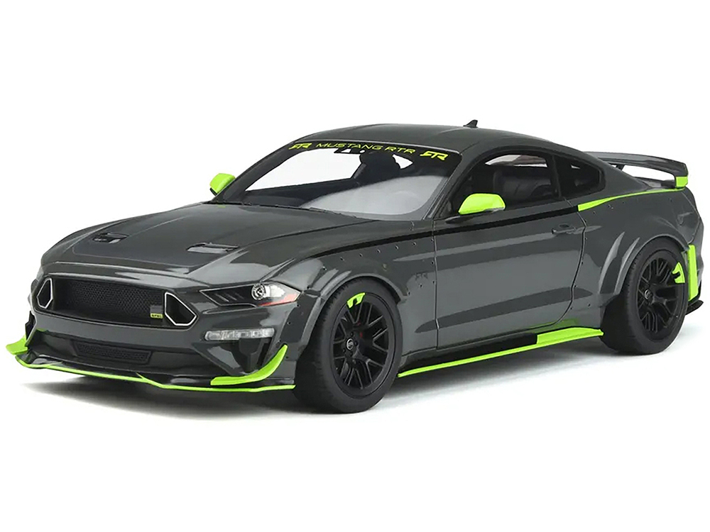 Ford Mustang RTR Spec 5 Gray with Black and Green Stripes "10th Anniversary" 1/18 Model Car by GT Spirit