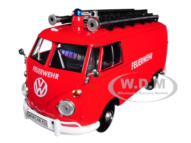 Volkswagen Type 2 (t1) Fire Van Red 1/24 Diecast Model Car By Motormax