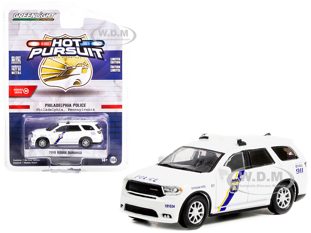 2019 Dodge Durango Police White Philadelphia Police Pennsylvania Hot Pursuit Series 41 1/64 Diecast Model Car by Greenlight