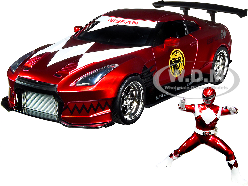 2009 Nissan GT-R (R35) Candy Red and Red Ranger Diecast Figurine Power Rangers 1/24 Diecast Model Car by Jada