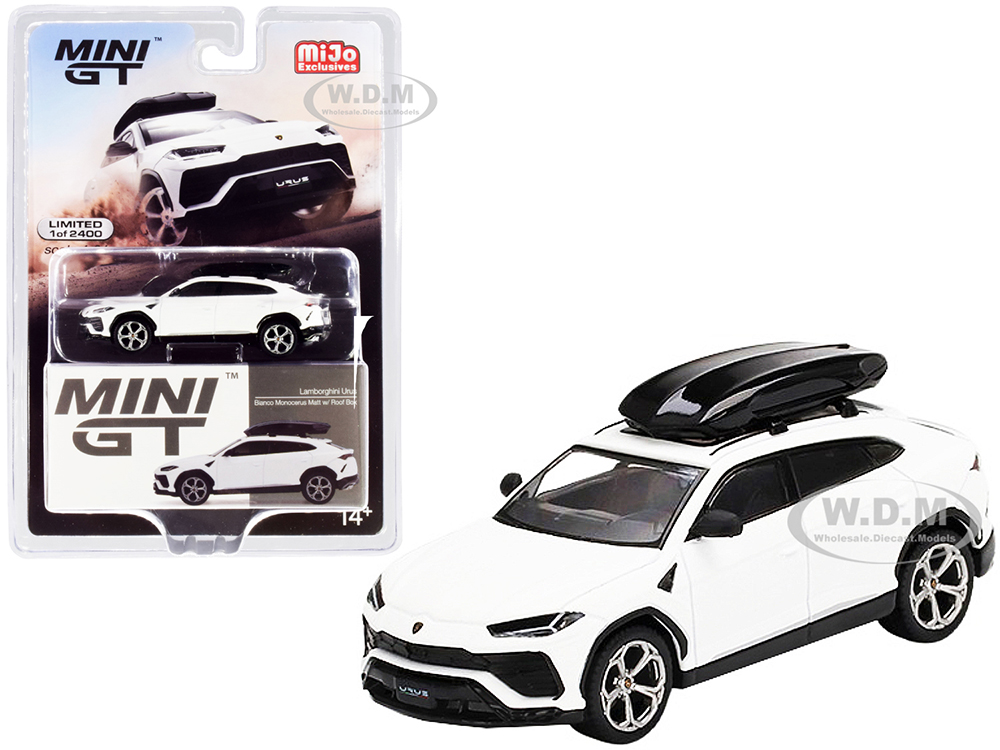 Lamborghini Urus with Roof Box Bianco Monocerus Matt White Limited Edition to 2400 pieces Worldwide 1/64 Diecast Model Car by True Scale Miniatures