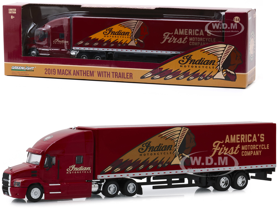2019 Mack Anthem 18 Wheeler Tractor-trailer "indian Motorcycle - Americas First Motorcycle Company" 1/64 Diecast Model By Greenlight
