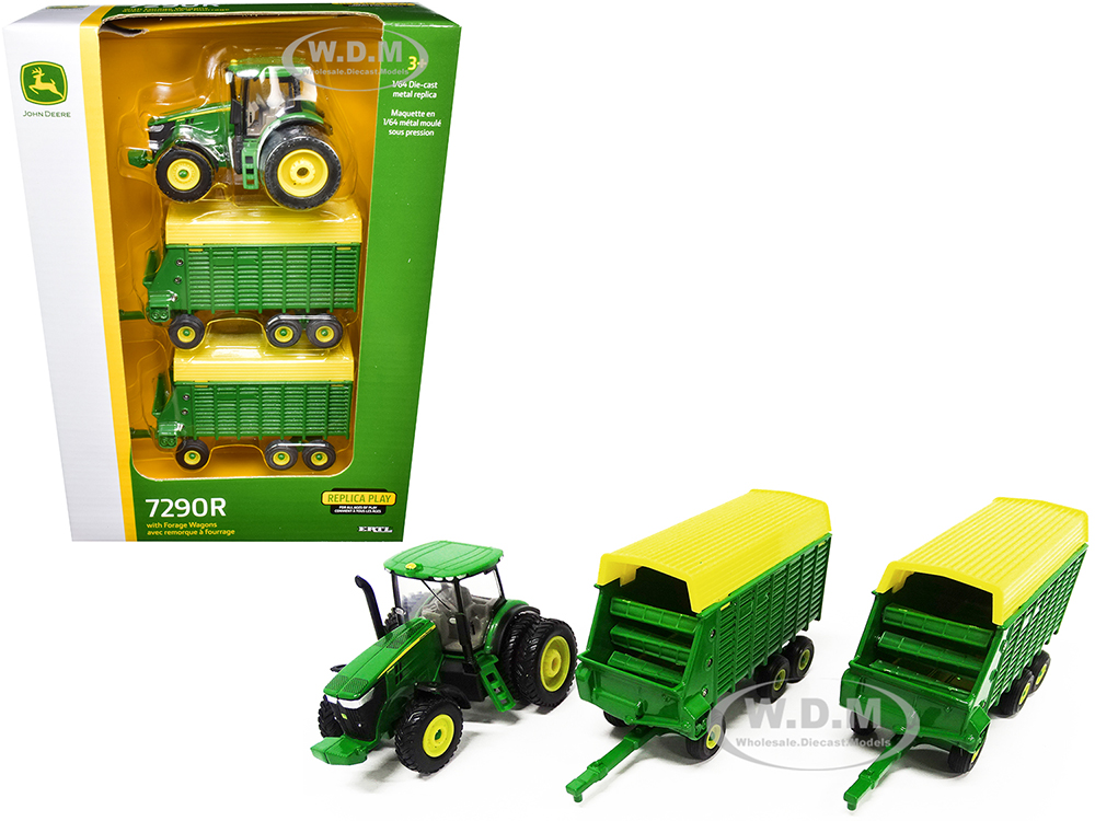 Image of John Deere 7290R Tractor with Two Forage Wagons 1/64 Diecast Models by ERTL TOMY