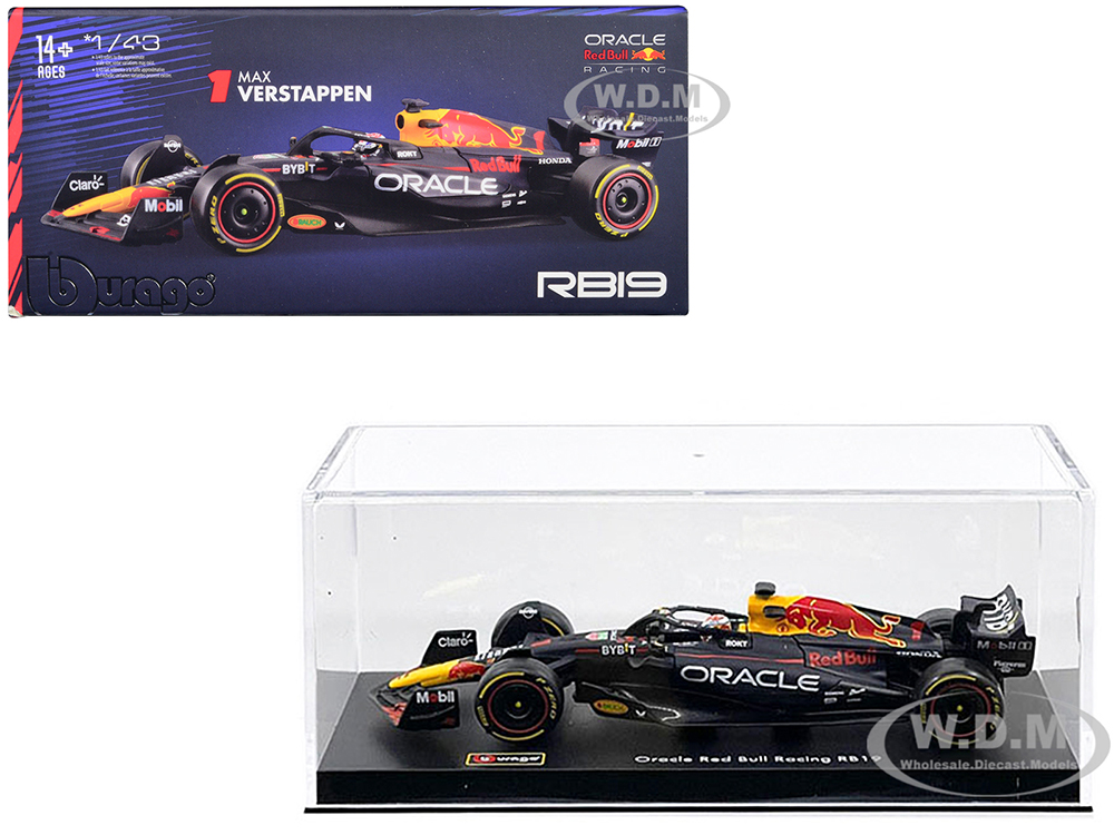 Red Bull Racing RB19 #1 Max Verstappen Oracle Formula One F1 World Championship (2023) with Driver Figure and Display Case Race Series 1/43 Diecast Model Car by Bburago