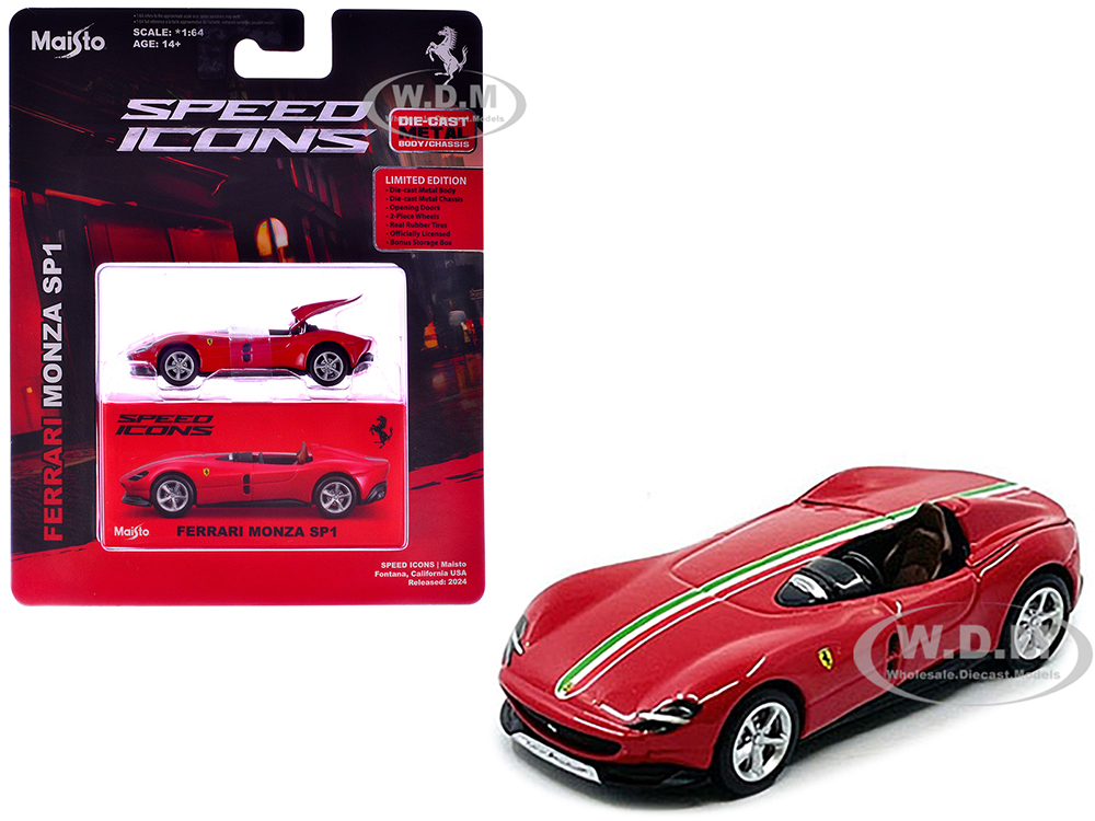 Ferrari Monza SP1 Red with Italian Flag Stripes Speed Icons Series 1/64 Diecast Model Car by Maisto