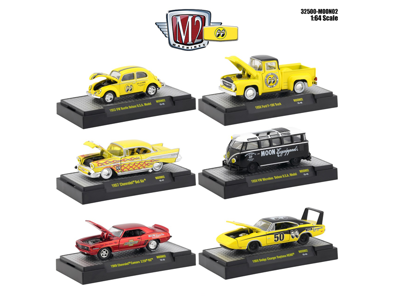 Auto Thentics "mooneyes" 6 Piece Set In Display Cases 1/64 Diecast Model Cars By M2 Machines