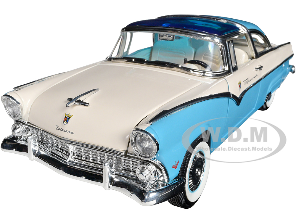 1955 Ford Crown Victoria Light Blue and White 1/18 Diecast Model Car by Road Signature