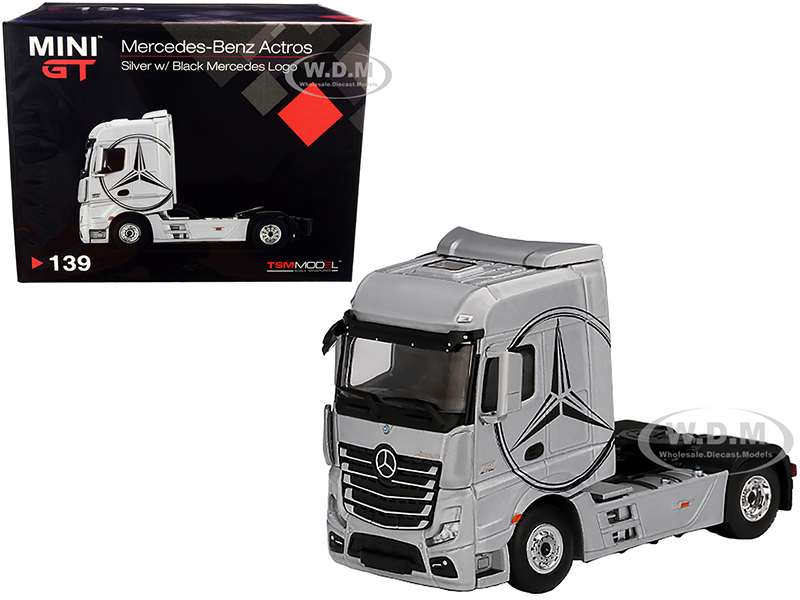Image of Mercedes Benz Actros Truck Tractor Silver with Black Mercedes Logo 1/64 Diecast Model by True Scale Miniatures