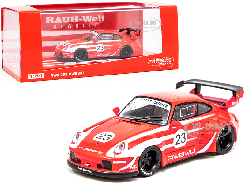 Image of Porsche RWB 993 RWBWU 23 Red with White Stripes "RAUH-Welt BEGRIFF" 1/64 Diecast Model Car by Tarmac Works